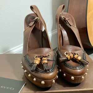 Gucci cognac 4” slingback